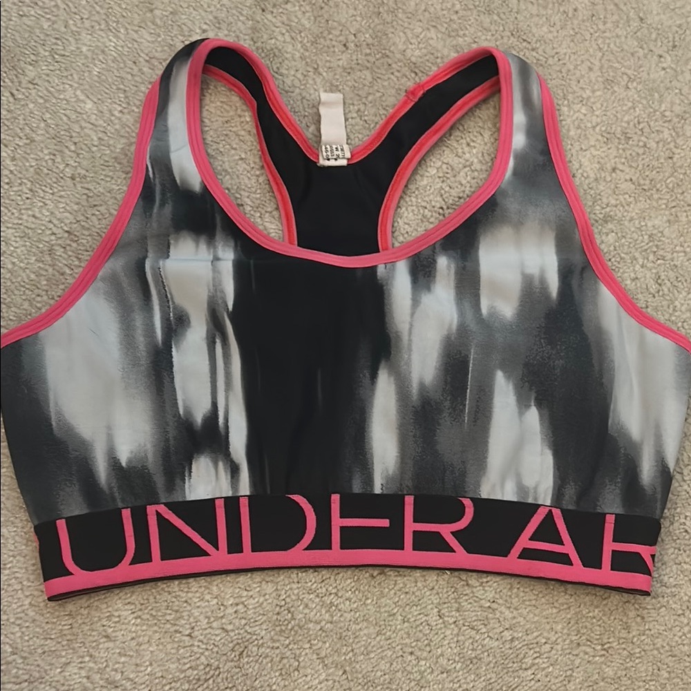 Under Armour Women's Black and Pink Patterned Sports Bra